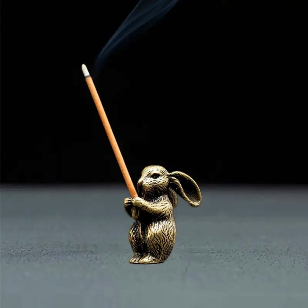 Brass Mini Antique Rabbit Incense Burner Statue – Serenity & Meditation Decor